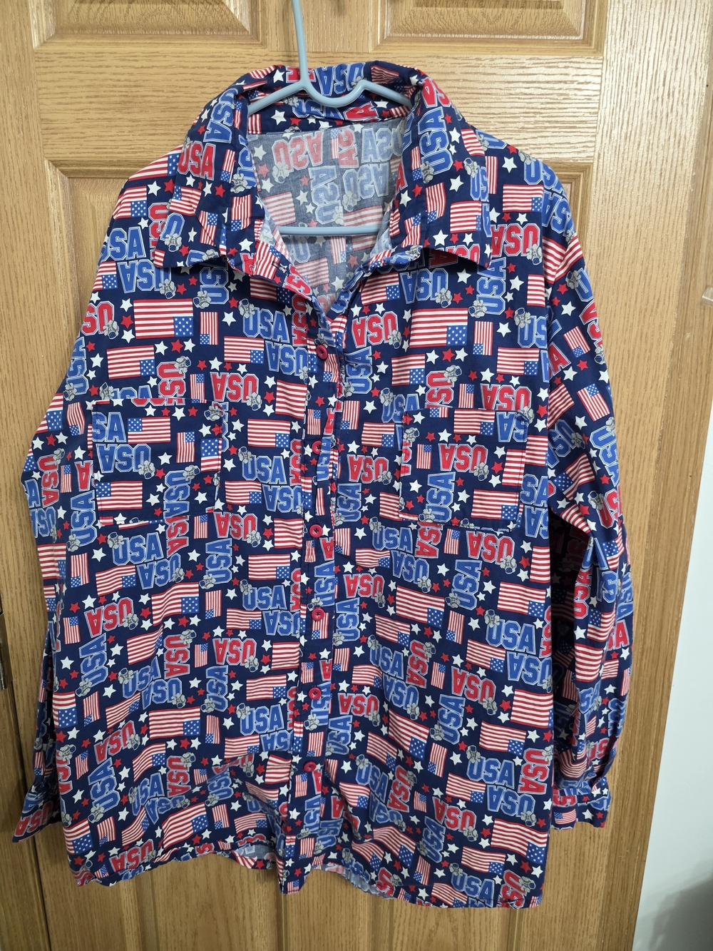 Patriotic USA Print Button-Down Shirt - Red & Blue